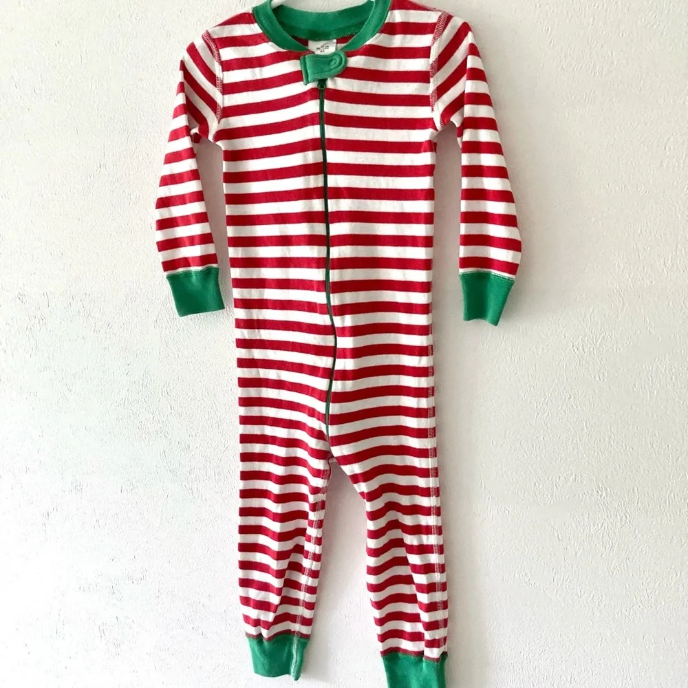 Hanna Andersson Red and White Striped Zip Pajamas In Organic Cotton Size 3